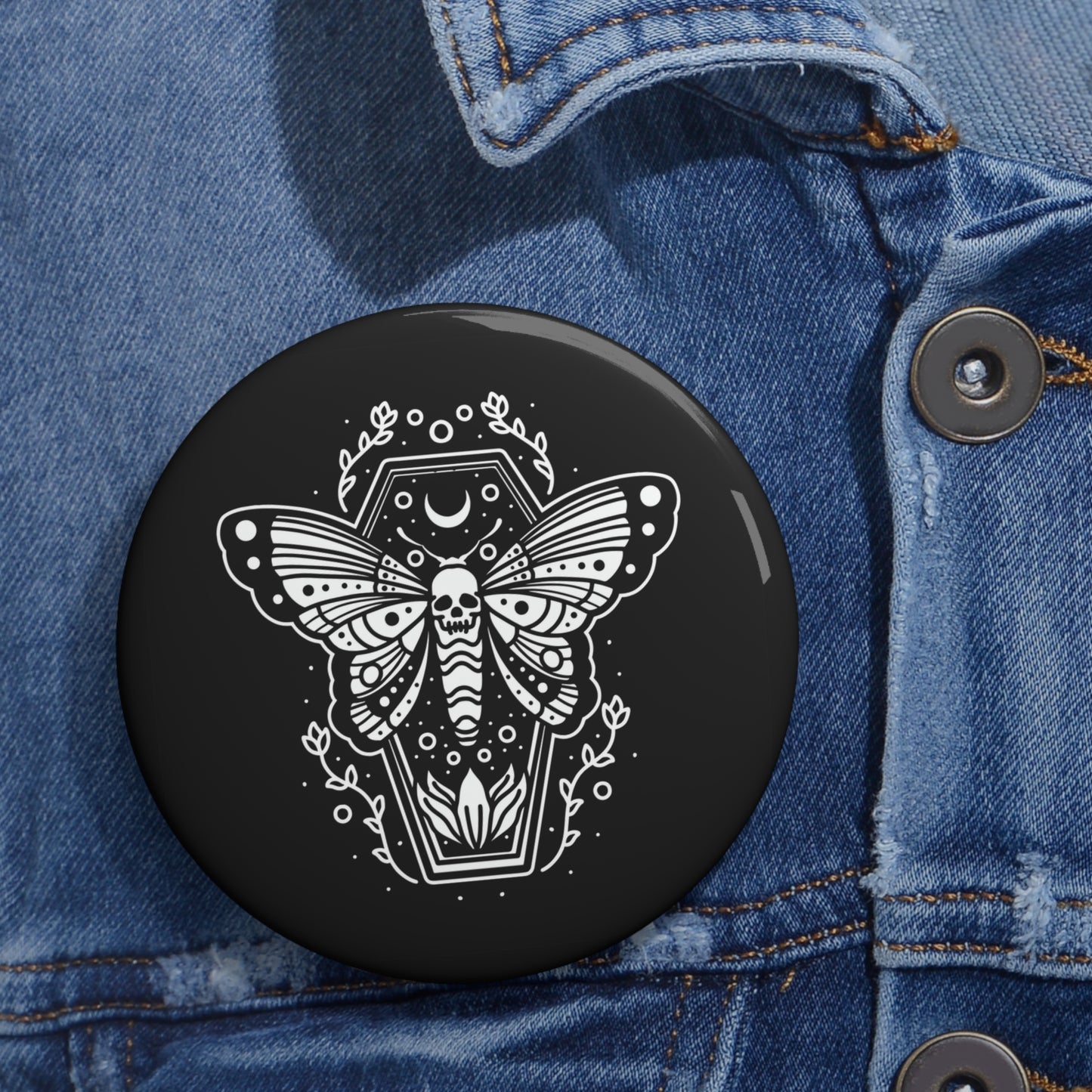 Skull Butterfly Pin Button