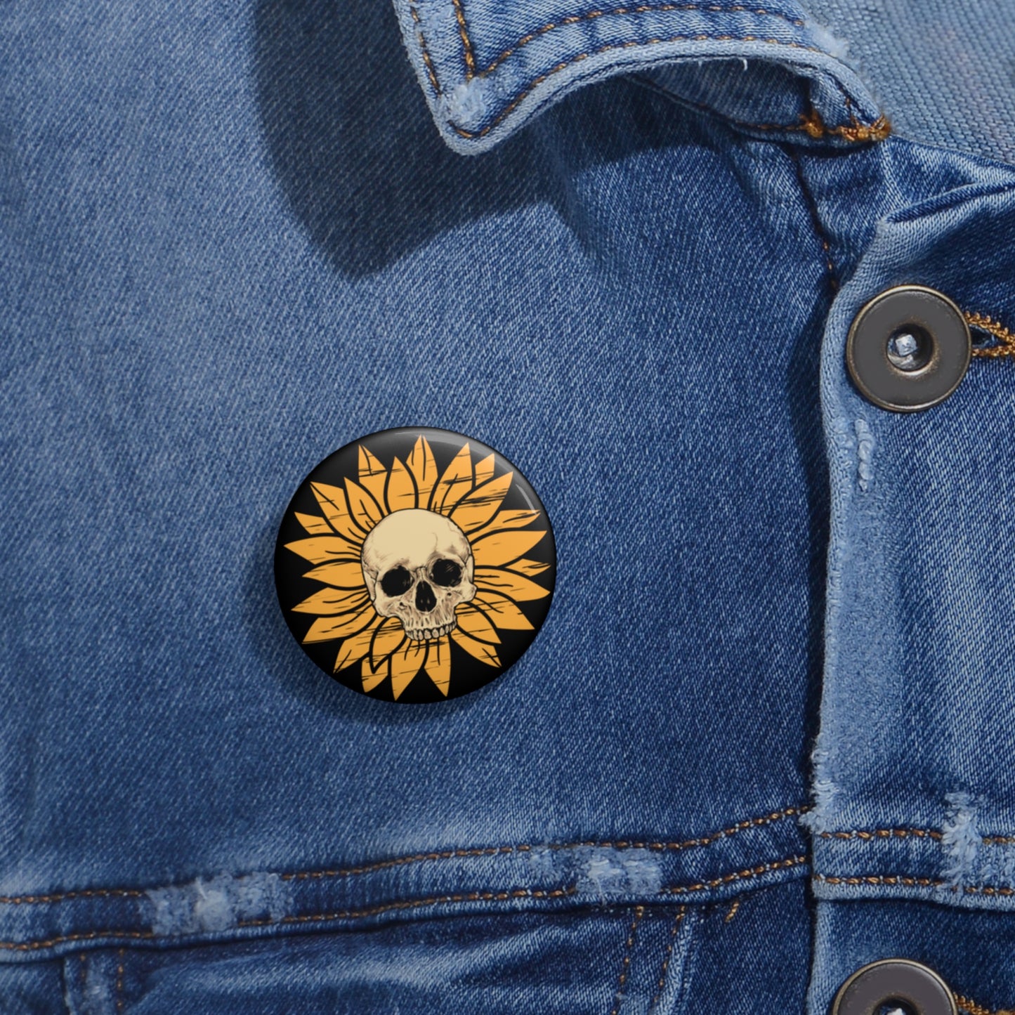 Skull Flower Pin Button