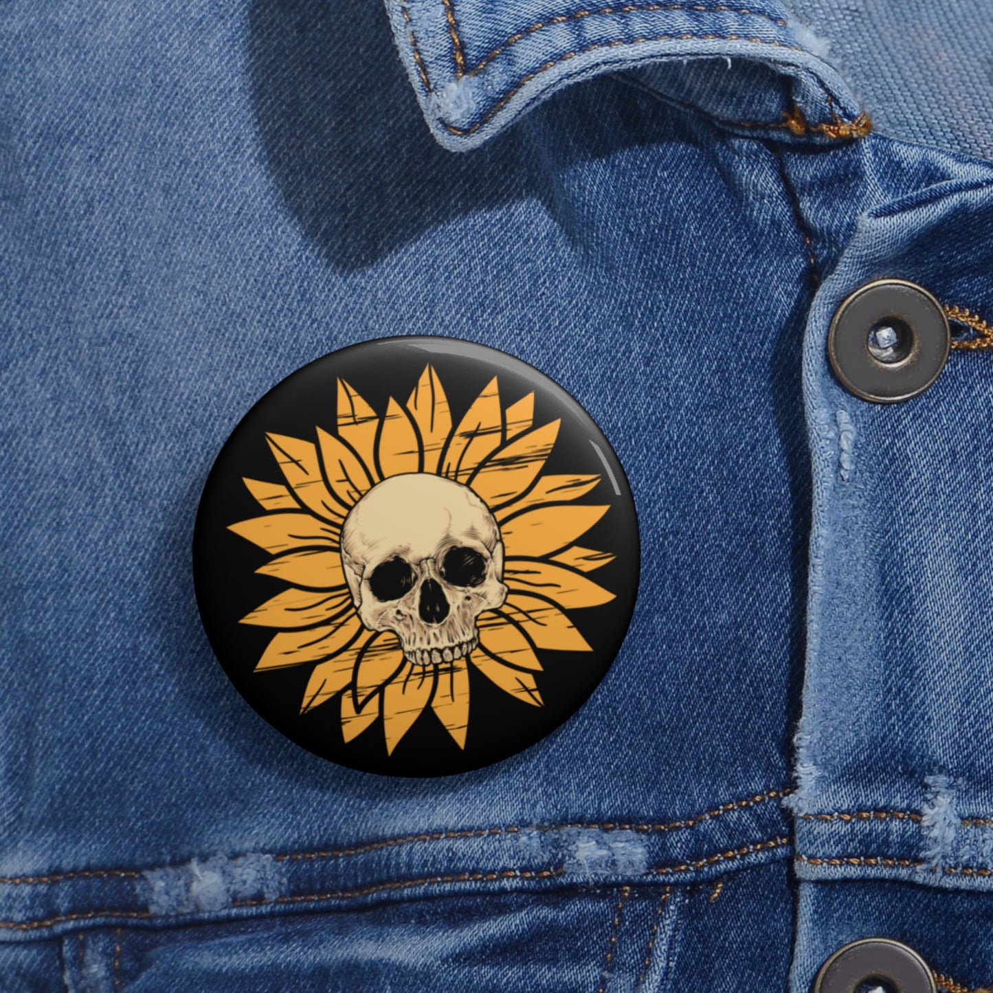 Skull Flower Pin Button