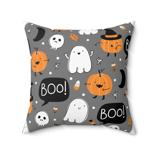 Ghost And Pumpkin Square Pillow