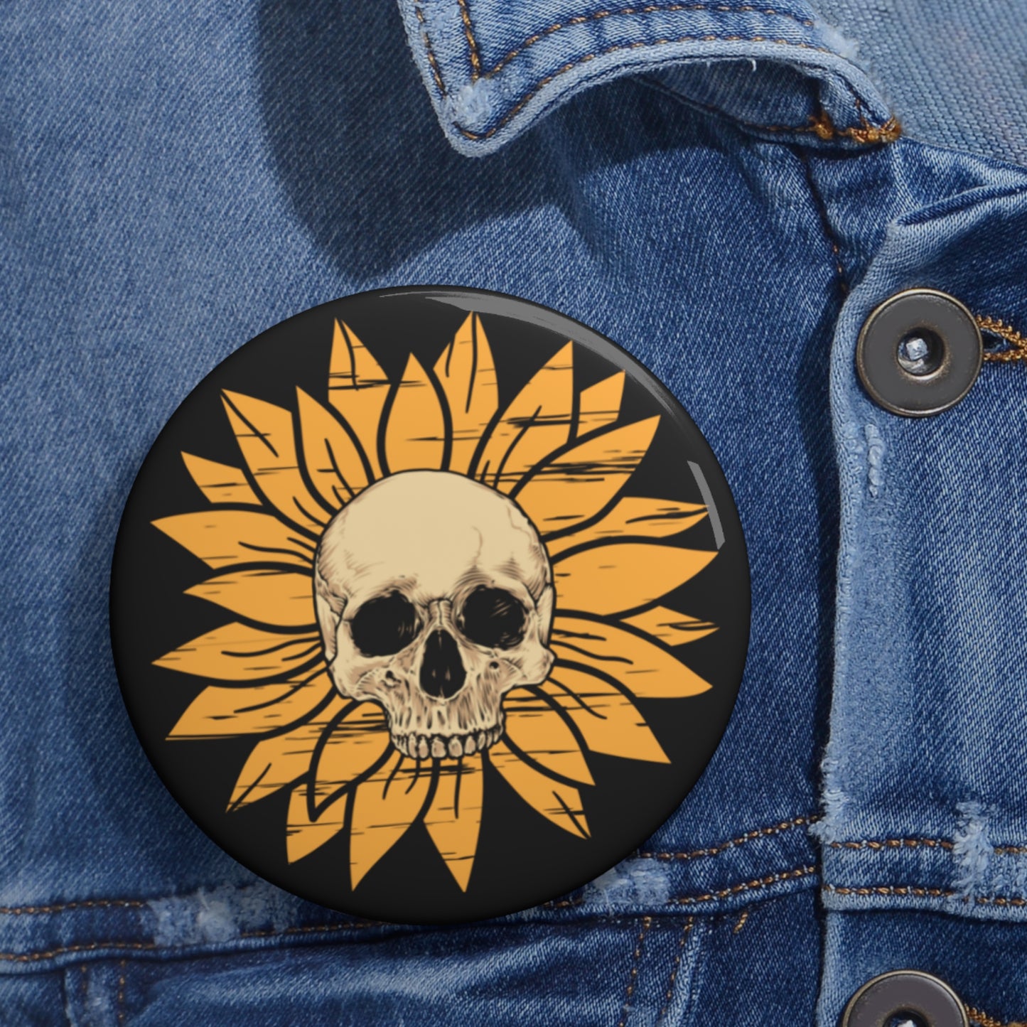 Skull Flower Pin Button