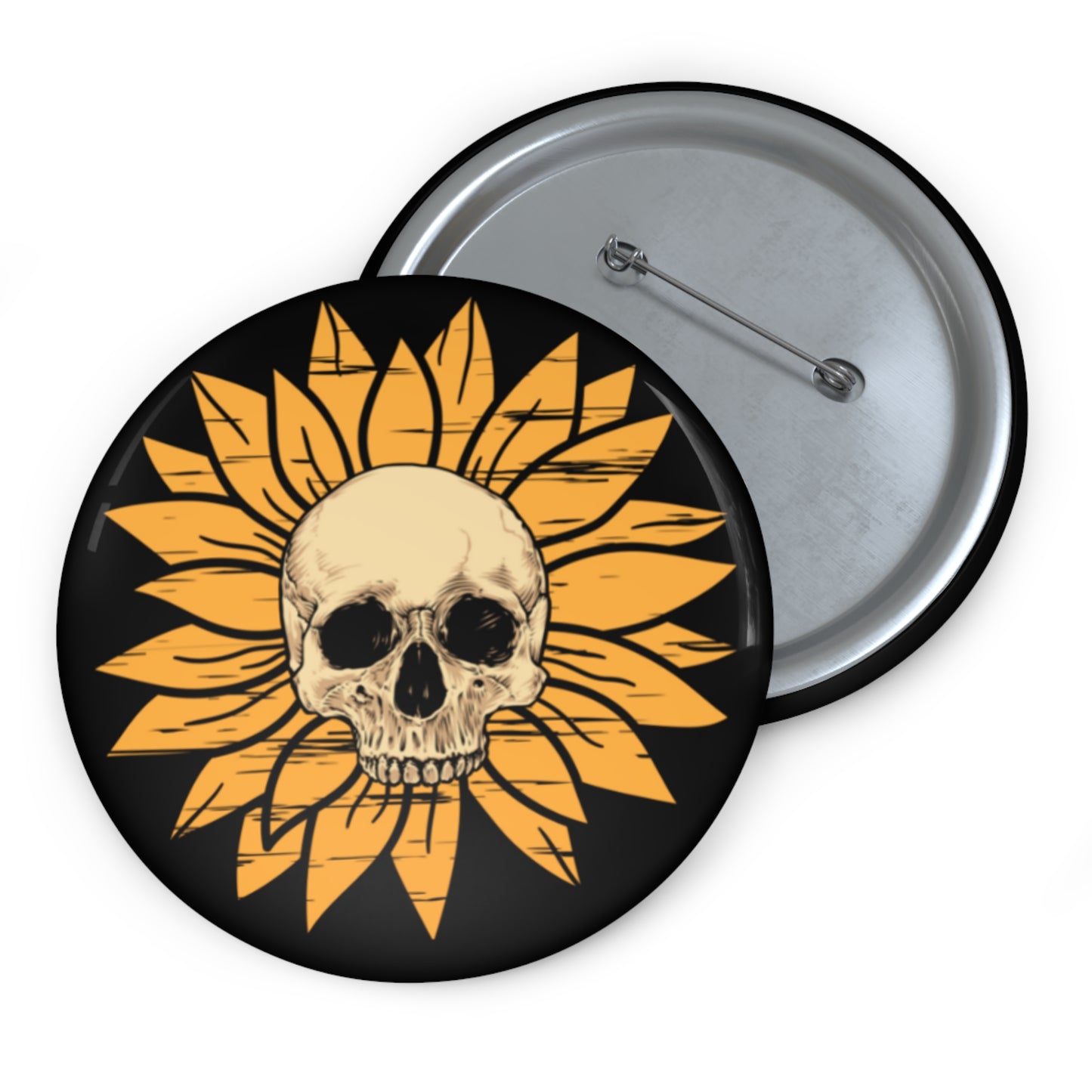 Skull Flower Pin Button