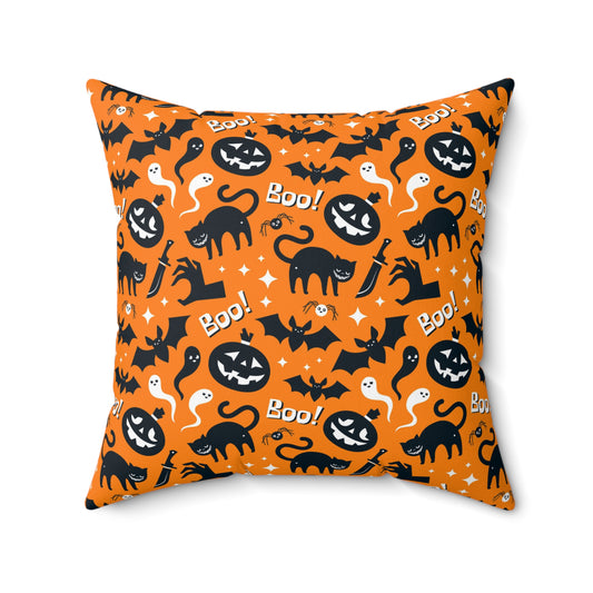 Pumpkin And Ghost Square Pillow